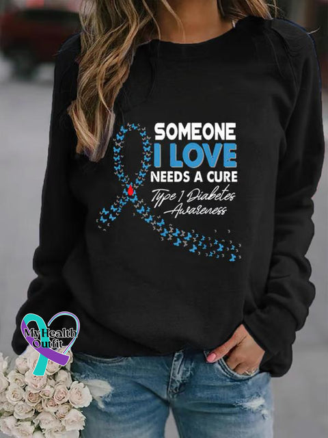 November We Wear Blue Diabetes Awareness Print Casual Sweatshirt Black / S