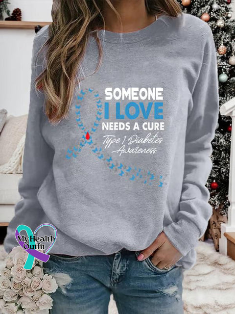 November We Wear Blue Diabetes Awareness Print Casual Sweatshirt Grey / S