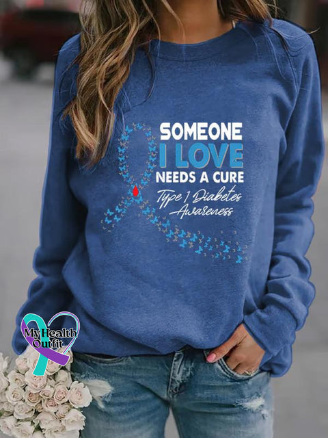 November We Wear Blue Diabetes Awareness Print Casual Sweatshirt / S