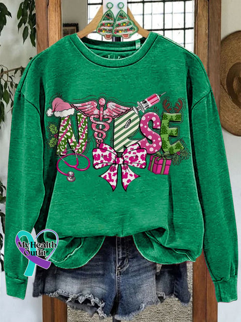 Nurse Christmas Coquette Retro Merry Casual Sweatshirt Green / S