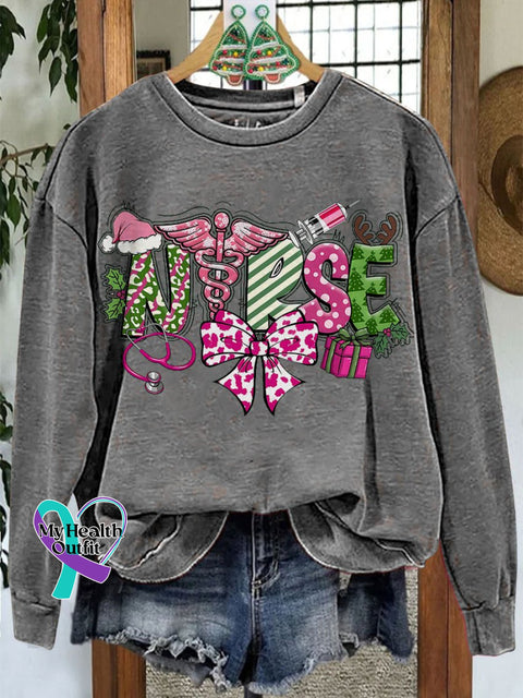Nurse Christmas Coquette Retro Merry Casual Sweatshirt Grey / S