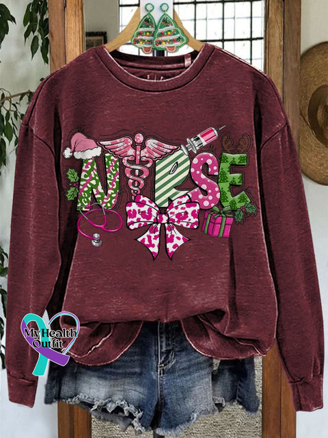 Nurse Christmas Coquette Retro Merry Casual Sweatshirt Maroon / S