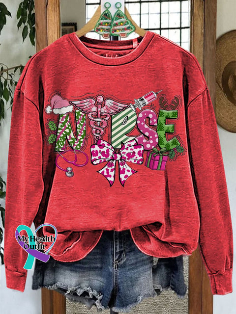 Nurse Christmas Coquette Retro Merry Casual Sweatshirt Red / S