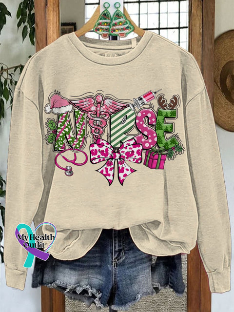 Nurse Christmas Coquette Retro Merry Casual Sweatshirt Sand / S