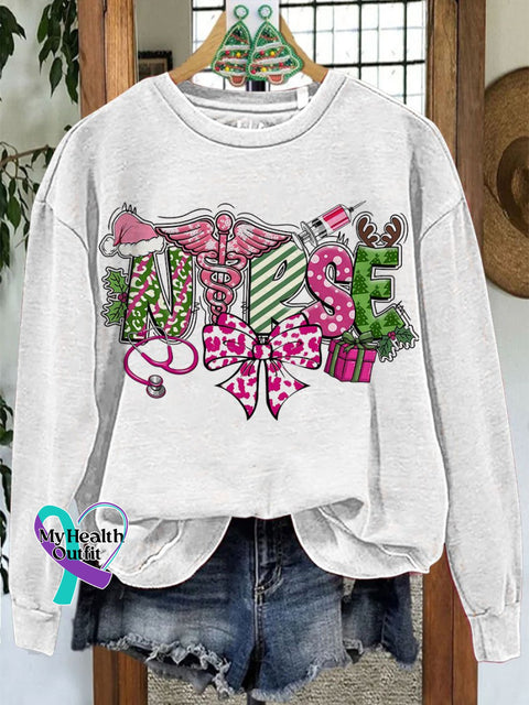 Nurse Christmas Coquette Retro Merry Casual Sweatshirt White / S