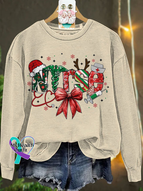 Nurse Christmas Retro Merry Casual Sweatshirt Sand / S