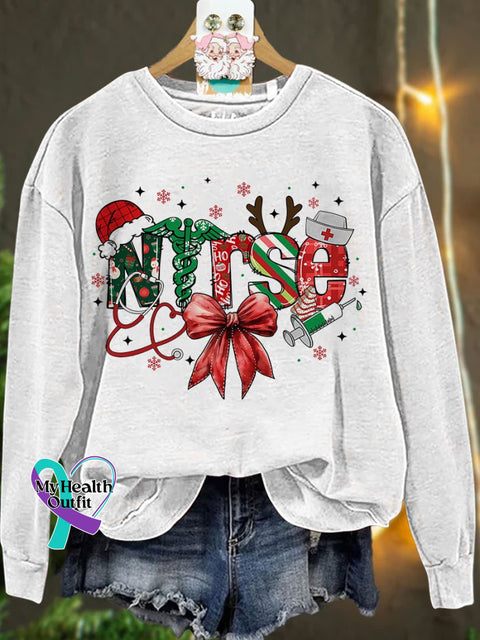 Nurse Christmas Retro Merry Casual Sweatshirt White / S