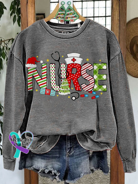 Nurse Coquette Christmas Casual Sweatshirt Grey / S