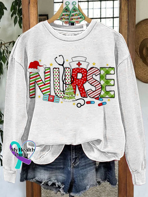 Nurse Coquette Christmas Casual Sweatshirt White / S