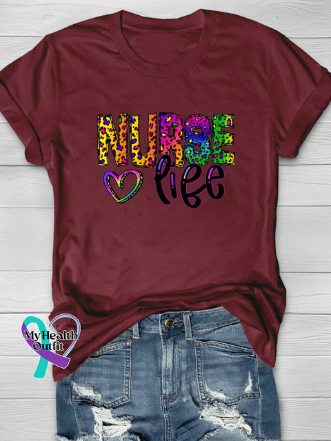 Nurse Leopard Print Colorful Printing T-Shirt
