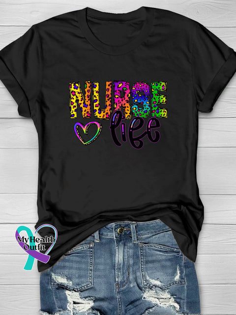 Nurse Leopard Print Colorful Printing T-Shirt Black / S