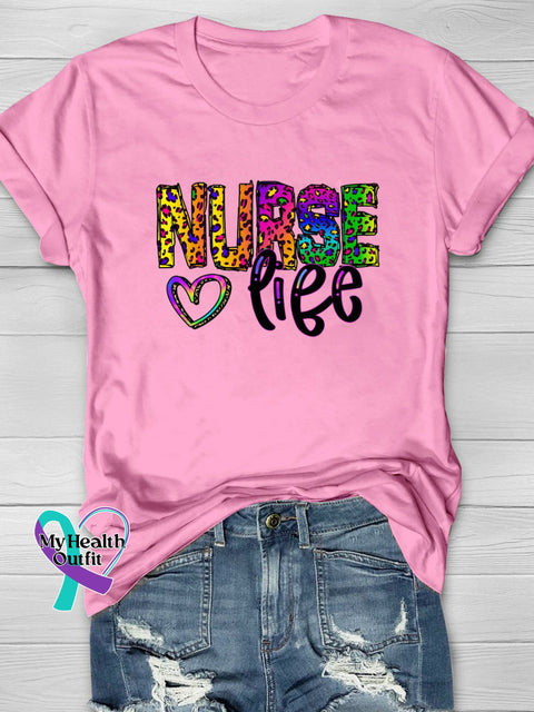 Nurse Leopard Print Colorful Printing T-Shirt Pink / S