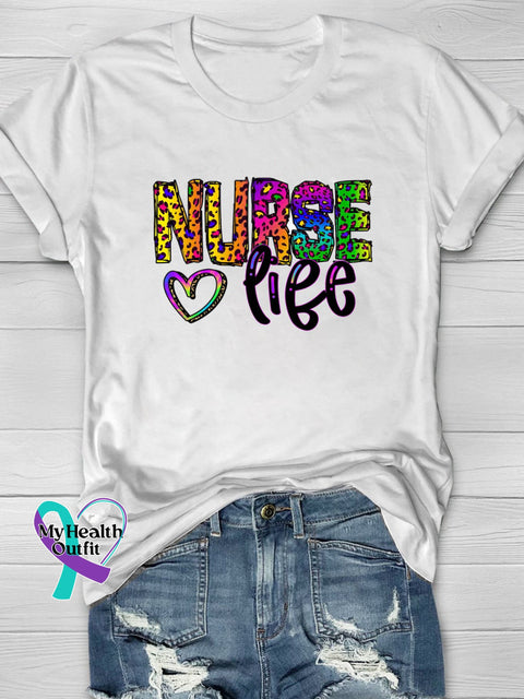 Nurse Leopard Print Colorful Printing T-Shirt White / S