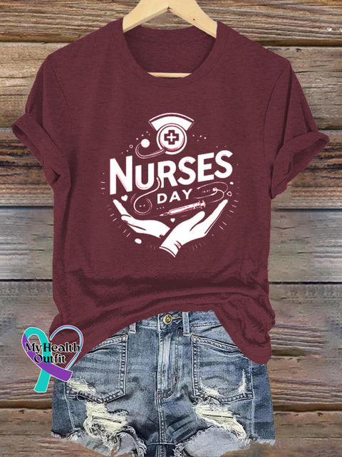 Nurses Day Printed Casual Round Neck Short Sleeve T-Shirt Brown / S