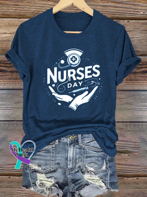 Nurses Day Printed Casual Round Neck Short Sleeve T-Shirt NavyBlue / S