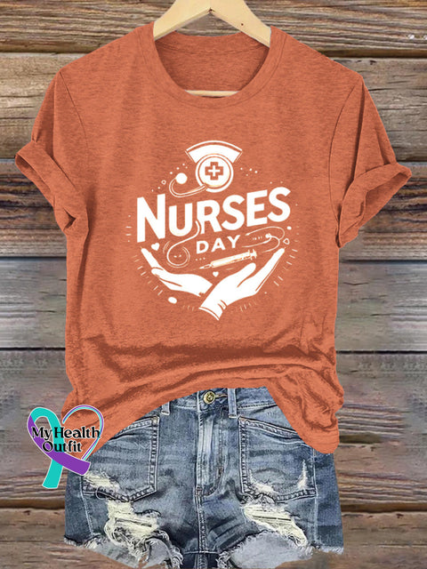 Nurses Day Printed Casual Round Neck Short Sleeve T-Shirt Orange / S