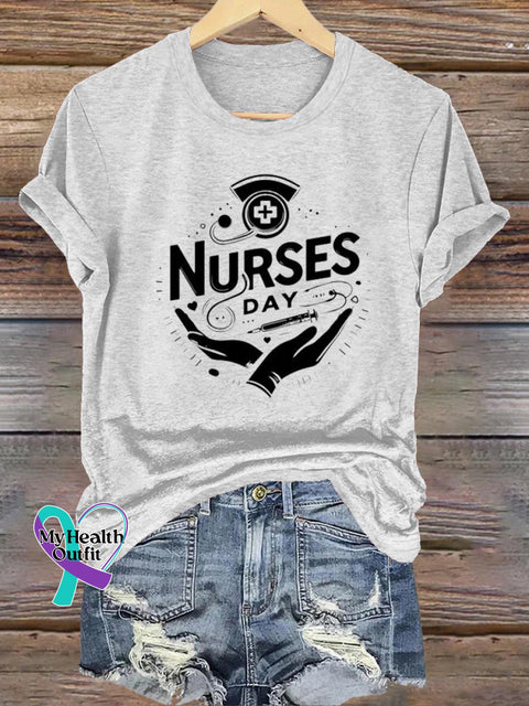 Nurses Day Printed Casual Round Neck Short Sleeve T-Shirt White / S