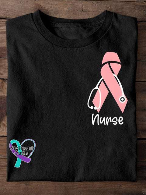 October Breast Cancer Awareness For Nurse Pink Ribbon Print T-Shirt Black / S