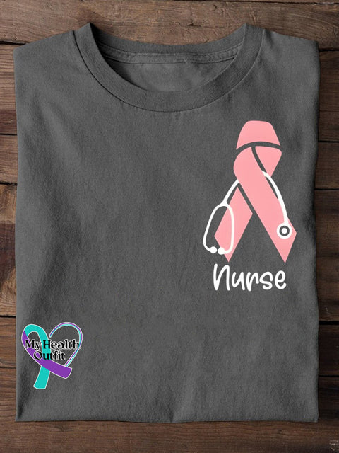October Breast Cancer Awareness For Nurse Pink Ribbon Print T-Shirt Gray / S