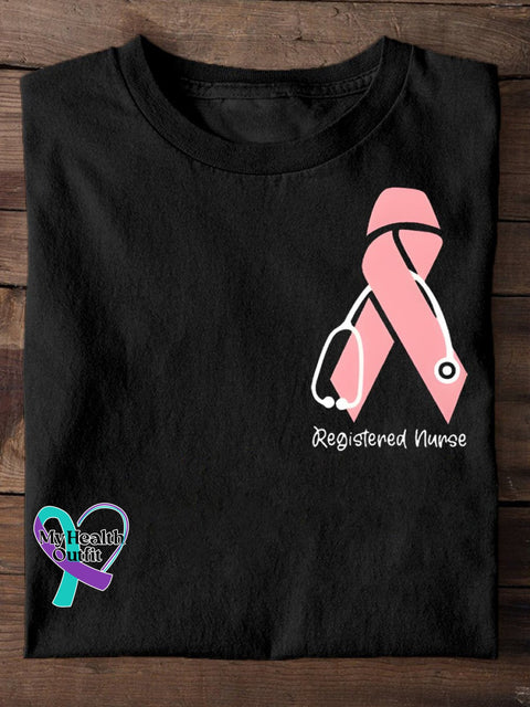 October Breast Cancer Awareness For Registered Nurse Pink Ribbon Print T-Shirt Black / S
