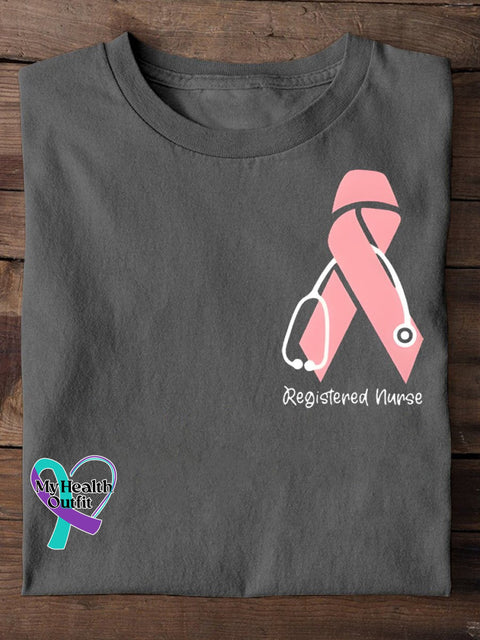 October Breast Cancer Awareness For Registered Nurse Pink Ribbon Print T-Shirt Gray / S