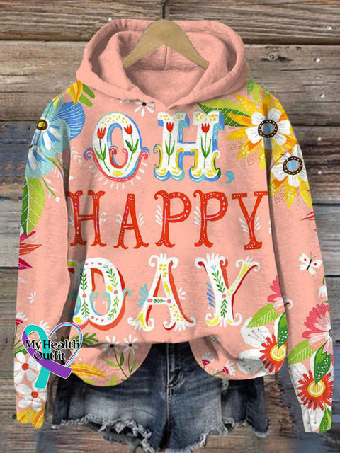 Oh Happy Day Floral Art Print Casual Sweatshirt Multicolor / S