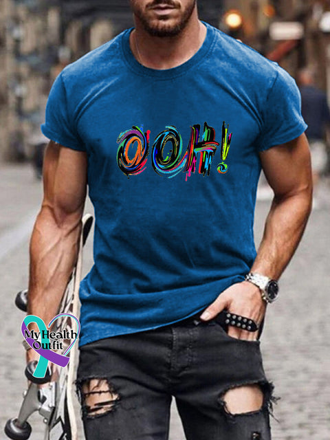 OHH Printed Men’s Casual Round Neck Short Sleeve T-Shirt Blue / S