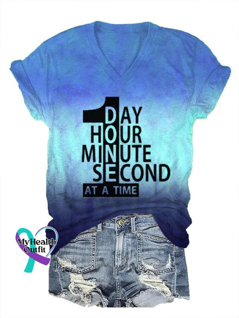 One Day Hour Minute At A Time Art Casual T-Shirt Blue / S