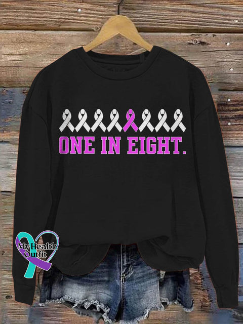 One In Eight Breast Cancer Awareness Art Print Pattern Casual Sweatshirt Black / S