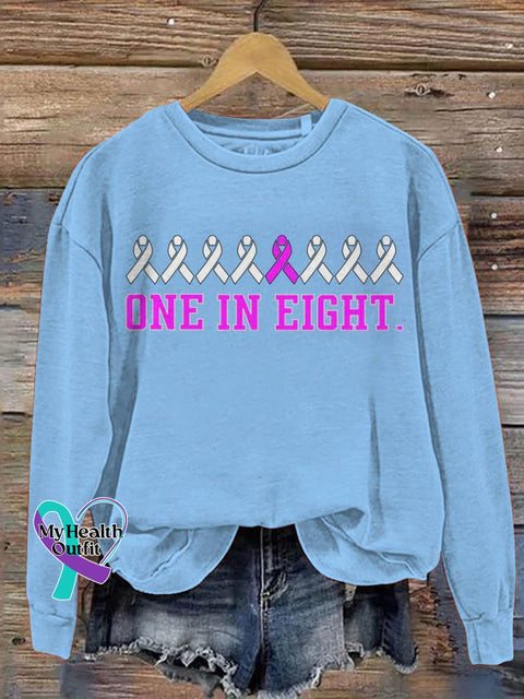One In Eight Breast Cancer Awareness Art Print Pattern Casual Sweatshirt Blue / S