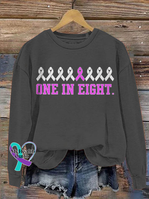 One In Eight Breast Cancer Awareness Art Print Pattern Casual Sweatshirt Grey / S