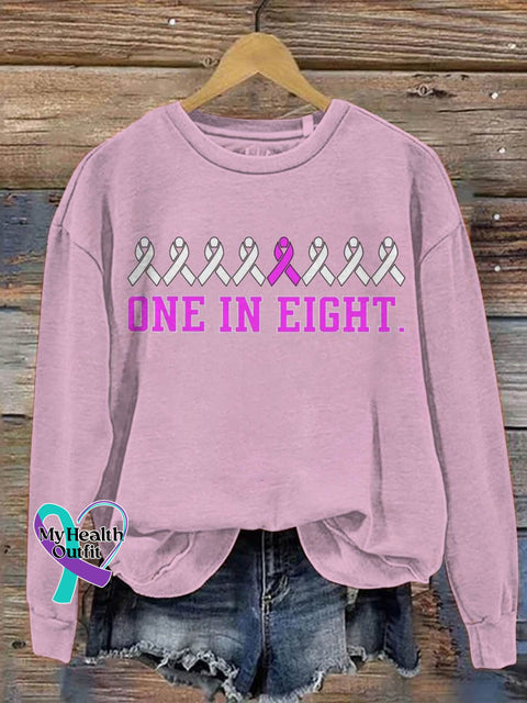 One In Eight Breast Cancer Awareness Art Print Pattern Casual Sweatshirt Pink / S