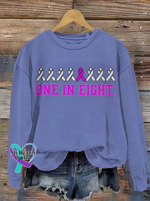 One In Eight Breast Cancer Awareness Art Print Pattern Casual Sweatshirt Purple / S