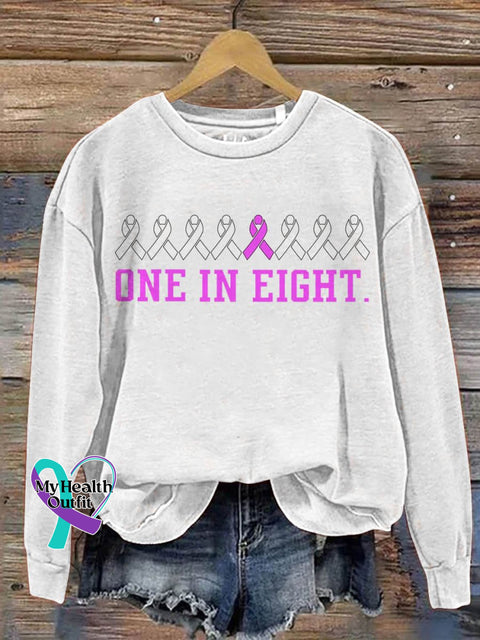 One In Eight Breast Cancer Awareness Art Print Pattern Casual Sweatshirt White / S
