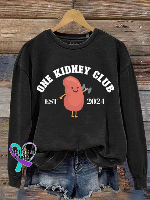 One Kidney Club Cancer Awareness Art Print Pattern Casual Sweatshirt Black / S