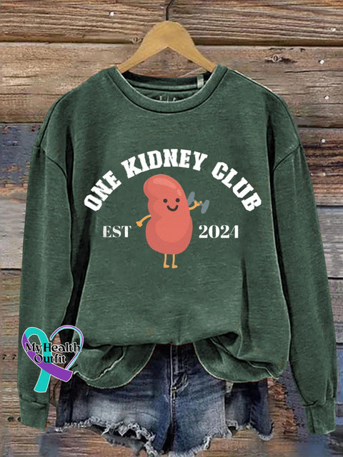 One Kidney Club Cancer Awareness Art Print Pattern Casual Sweatshirt Green / S