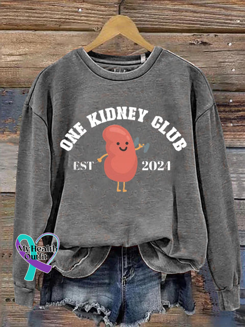 One Kidney Club Cancer Awareness Art Print Pattern Casual Sweatshirt Grey / S