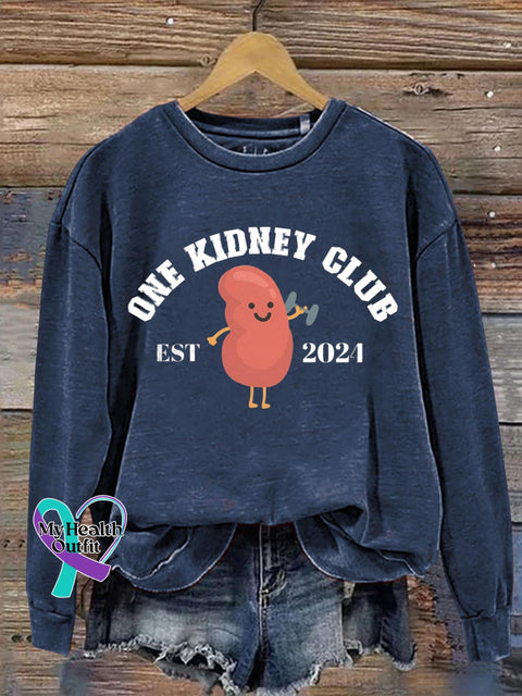 One Kidney Club Cancer Awareness Art Print Pattern Casual Sweatshirt Navy / S