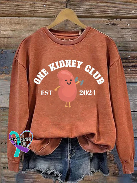 One Kidney Club Cancer Awareness Art Print Pattern Casual Sweatshirt Orange / S