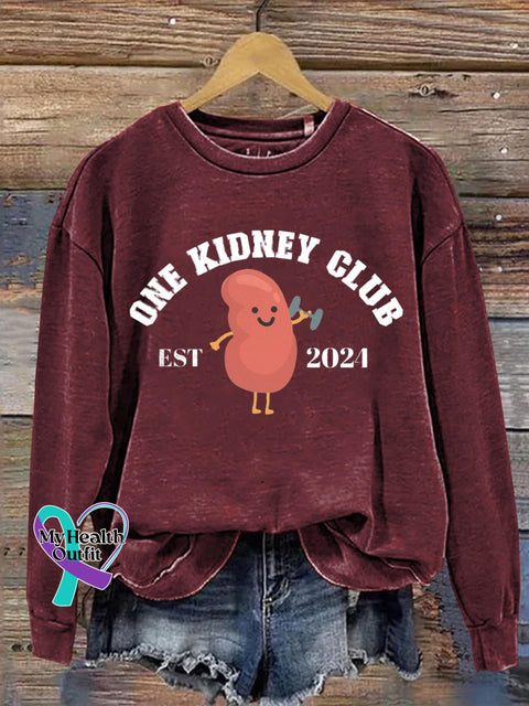One Kidney Club Cancer Awareness Art Print Pattern Casual Sweatshirt Red / S