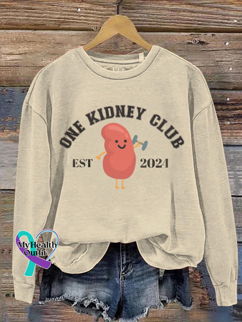 One Kidney Club Cancer Awareness Art Print Pattern Casual Sweatshirt Sand / S