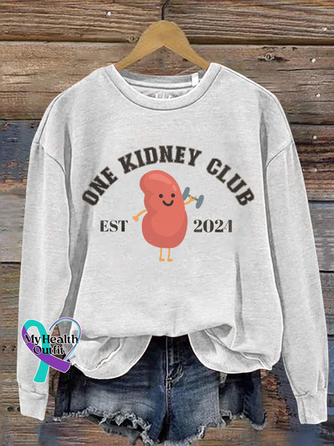 One Kidney Club Cancer Awareness Art Print Pattern Casual Sweatshirt White / S