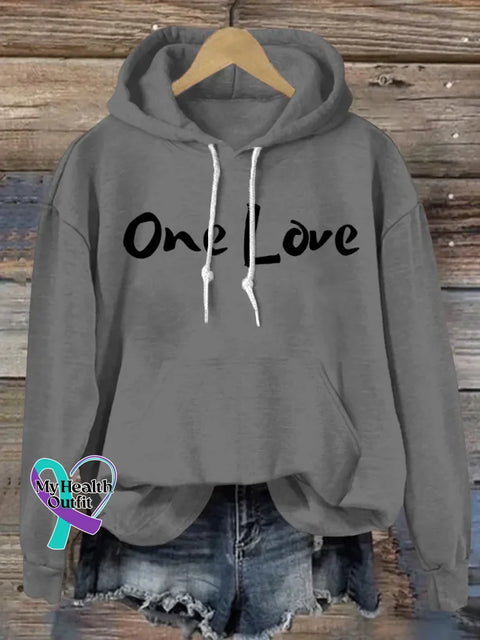One Love Art Print Casual Hoodie Sweatshirt Grey / S