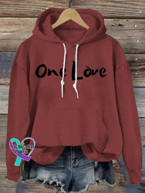 One Love Art Print Casual Hoodie Sweatshirt Red / S