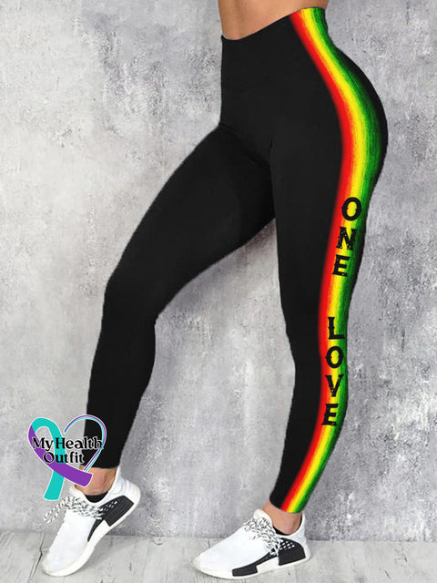 One Love Black Pride Striped Print Stretch Leggings Multicolor / S Reggae