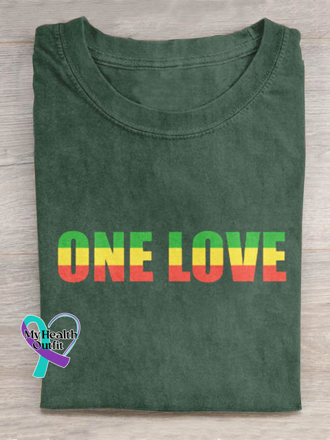 One Love Rainbow Art Print Design T-Shirt Green / S