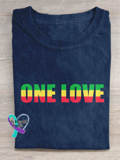 One Love Rainbow Art Print Design T-Shirt Navy Blue / S