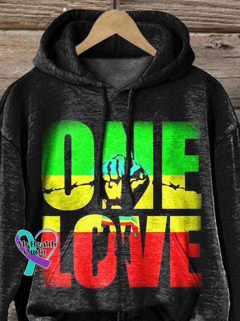 ’One Love’ Reggae Inspired Graphic Printed Casual Hoodie Sweatshirt