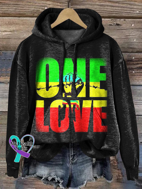 ’One Love’ Reggae Inspired Graphic Printed Casual Hoodie Sweatshirt Multicolor / S