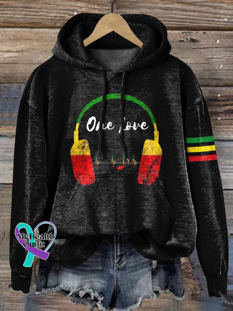 ’One Love’ Reggae Inspired Graphic Printed Casual Hoodie Sweatshirt Multicolor / S